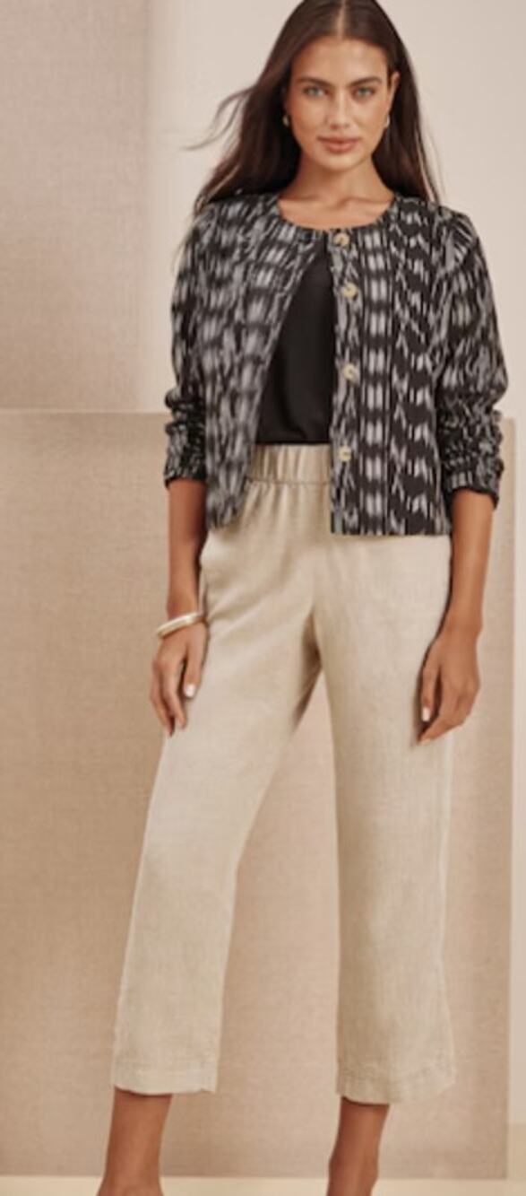 J. Jill Women Medium Flax Linen Stretch Blend Pull-On Crop Straight Leg Pants